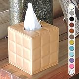 Funda para caja de pañuelos estilo hotel de 5 estrellas, resistente y elegante, con una altura personalizada y exterior de piel sintética moderna, 13,5 x 13,5 x 15 cm, color dorado