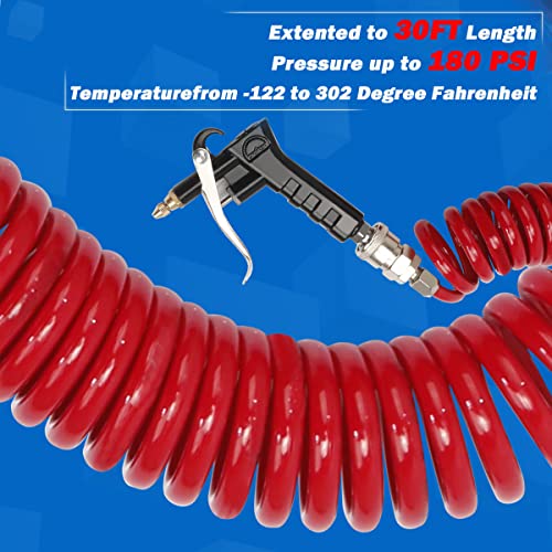 Boeray Heavy Duty Truck Air Duster Blow Gun Cleaning With 9 Meter Long Coil And 2 Interchangeable Nozzle Tips- Red Air Seat Blow Gun Kit #TOP2