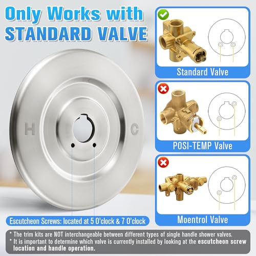 Image of Enhon Tub and Shower Trim Kit, Shower Trim Compatible with Moen Chateau T470 Single Handle Tub /Shower Standard Valve, Escutcheon Screws Tube and Handle(Brushed Nickel, Knob)