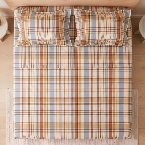 Image of BSB HOME 240 TC Cotton Feel Bedsheet with 2 Pillow Covers, Soft & Breathable Printed Double Bed Sheet for Bedroom, Fade Resistant & Easy Care - 90 x 100 Inches (228 x 254 cm) - Chambray Blue Plaid