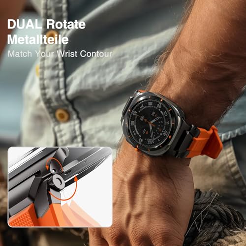 Image of ULTIMAL Watch Band for Samsung Galaxy Watch Ultra 47mm (2025 /2024) Compatible with Samsung Watch Strap Bands for Men Sport Bands for Watch Rugged Premium TPU & Metal (Orange+Black)