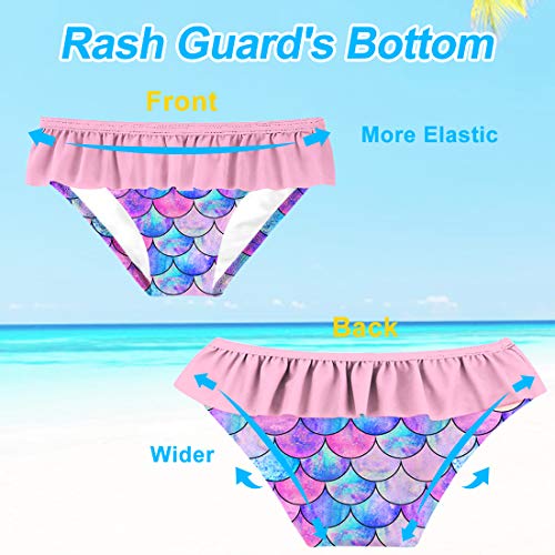 Image of Girls Summer Swimsuit 2 Piece Rashguard Set Cute Mermaid Scales Beach Breathable Bathing Suit with Sun Protection 4-5 Years