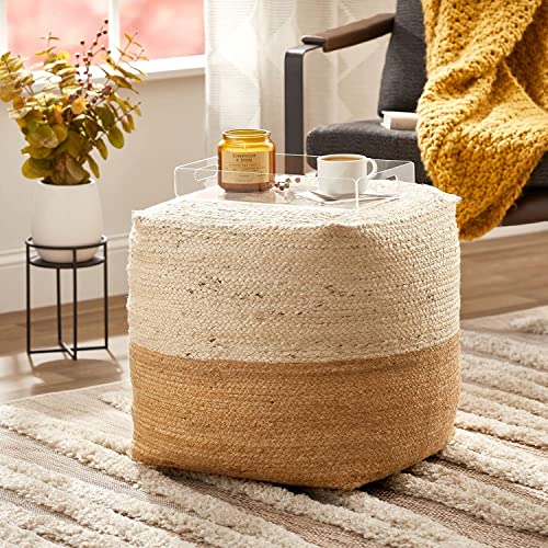 Agro Richer Puf cuadrado de yute, puf de yute, silla de suelo, ideal para la sala de estar, dormitorio y habitación de los niños, decoración rústica de granja, reposapiés otomano (solo cubierta) 18 x