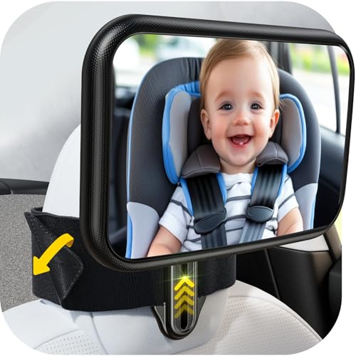 TAZENI Fixed Headrest Car Mirror for Baby Rear Facing Fit Tesla Shatterproof Baby Mirror for Car Back Seat 360° Wide Clear View Never Shake Crash Tested Stable Velcro Strap Newborn Baby Essentials
