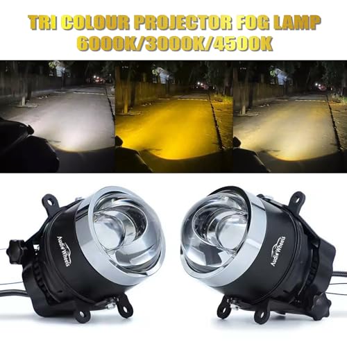 Image of Audio Wheels 3 Inch LED Projector Fog Lamp with Cover 120W, Tri-Color (White /Warm /Yellow) | Single Beam | 12V /24V Fog Light for Car Modification | 1-Year warranty | Compatible with Hyundai Creta 2024