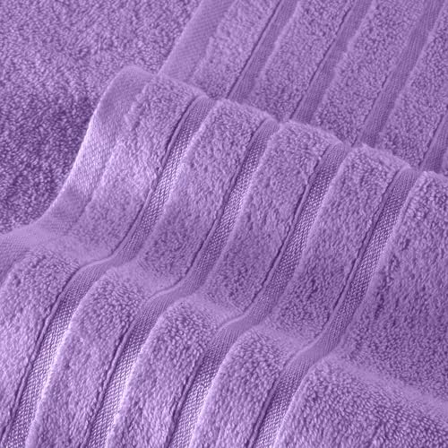 Image of Elegant Comfort 4 Lines Viscose Stripe 6-Piece Premium Towel Set - 100% Turkish Cotton High Absorbent Luxury Bathroom Towels - Includes 2 Washcloths, 2 Hand Towels and 2 Bath Towels Set, Lilac