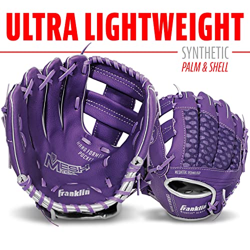 Franklin Sports Teeball Glove And Ball Set - Meshtek Teeball Glove And Foam Baseball - Purple/Silver - 9.5" Left Hand Throw, Purple/Chrome, (Model: 22809L) #TOP3