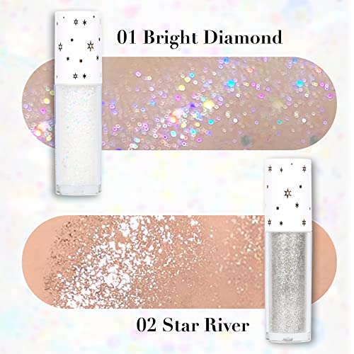 Lanflower Korean Glitter Eyeshadow Liquid Bling, Quick Drying, Long Lasting, Opaque, Gel-Based Formula, Glitter Glue For Eye Crystals Makeup (02 Star River) #TOP5