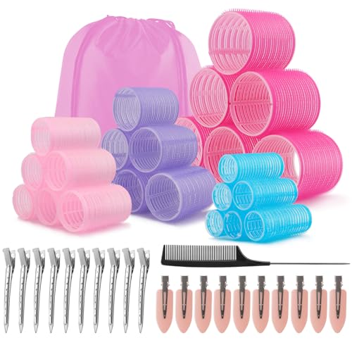 Selutiya 54 PCS Hair Rollers with Clips Rollers for Hair With Clips-Jumbo Large Medium Small Rollers for All Hair Lengths DIY Hairdressing (Multicolor)
