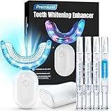 Upgraded Teeth Whitening Kit for Sensitive Teeth: Premium 3X Gel with 16X LED Accelerator Light Teeth Whitening System- Waterproof Mouth Trays & Travel Case - Enamel-Safe, Vegan Formula