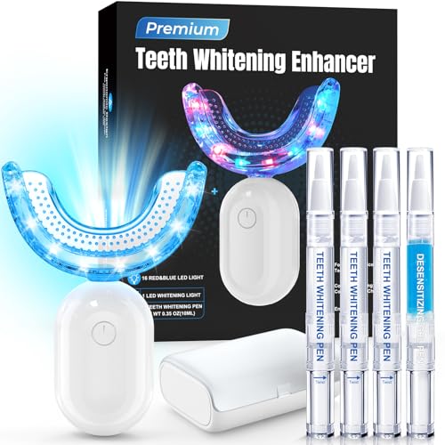 Kit de Blanchiment des Dents-Blanchiment Dentaire Blanche: 3 Gels Blanchisseurs + 1 Gel Apaisant avec Lampe Blanche Dents LED, Soins pour Dents Sensibles, Blanchisseur de Dents Sûr et Indolore