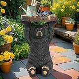 THINK 30 Black Bear Side Table Pedestal End Table Stool, MGO Bear Statue Hand Painted Sculpture for Home, Office, Living Room & Outdoor Decor,No Assembly Required