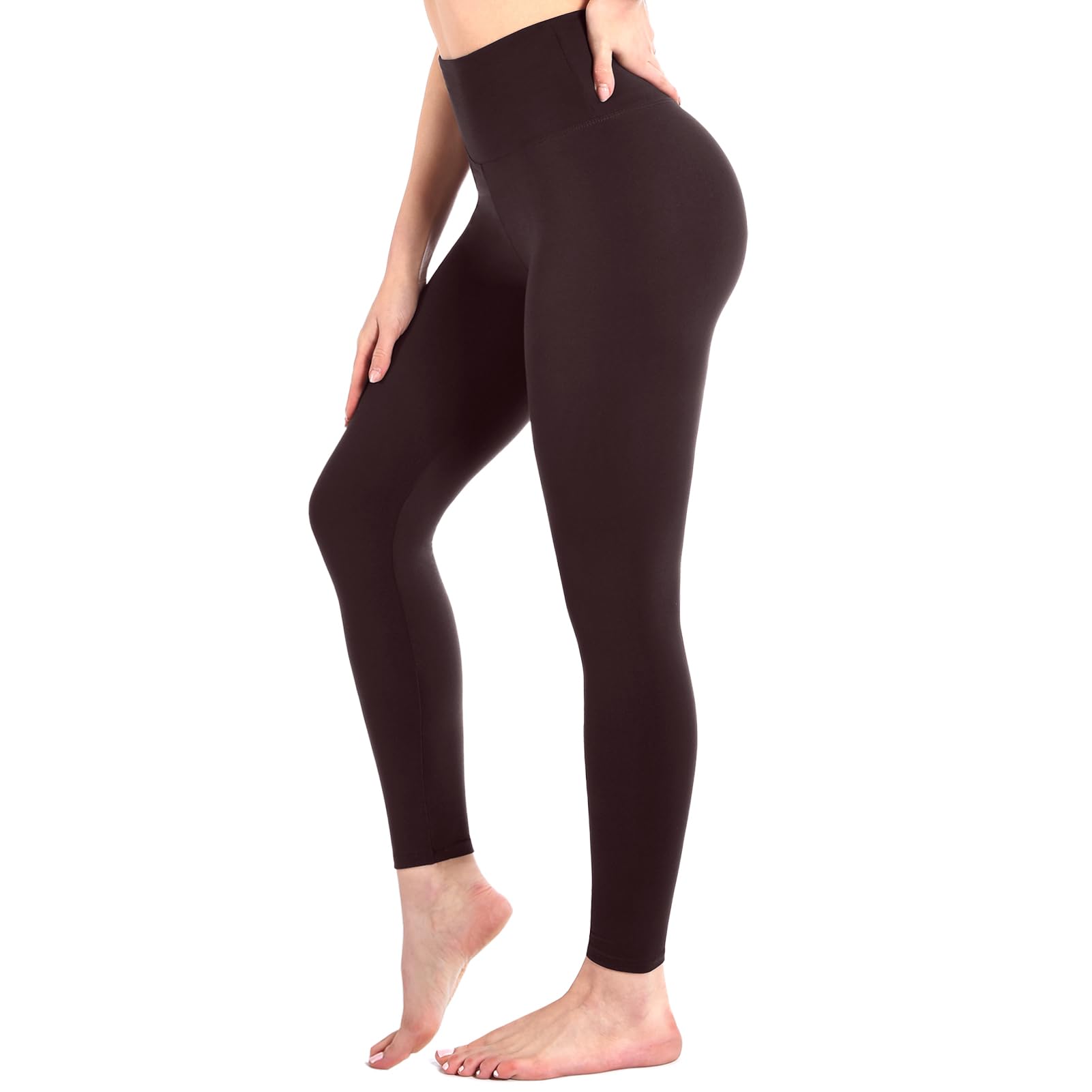Sanpetix Hohe Taille weiche Leggings Damen, Frauen Dehnbare Hose für Damen, Fitnessstudio Brown SM