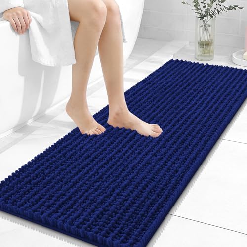 Image of OLANLY Long Bathroom Rugs Runner 47x17, Thick Soft and Absorbent Chenille Bath Mat, Non-Slip, Machine Washable Quick Dry Bath Rugs for Tub Shower Floor, Home Decor Accessories, Navy Blue
