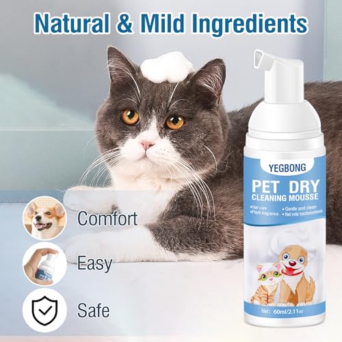 Pets Shampoo Espuma para Baño en Seco, Shampoo para Perro con Ingredientes Naturales 60ml, Shampoo en seco hipoalergénico para Gato, Pet No-Rinse Waterless Shampoo - Imagen 3