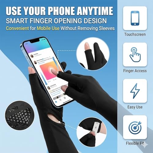 Image of SEMITO UV Protection Sleeves for Women & Girls, Sunblock Driving Gloves Non Slip for UV Protection Cooling Arm Sleeves for Biking, Cricket, Cycling, Golf & Outdoor Sports