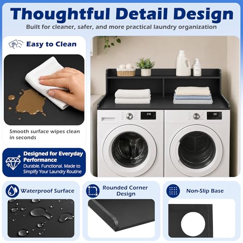 Image of Royxen Laundry Countertop with Storage Universal Fit, Washer and Dryer Countertop with Shelf, Laundry Room Storage, 2-Tier Shelf (Black)