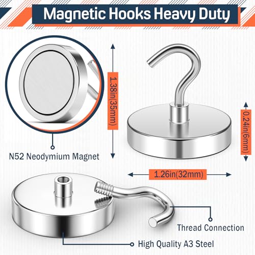 Image of FINDMAG Magnetic Hooks, 12 Pack 110 LB Magnetic Hooks for Hanging, Silver
