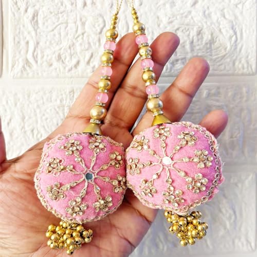 Image of Adikala Craft Store Handmade Ethnic Silk Latkan Tassel Set of 2 for Saree Pallu, Blouse, Suits, Dupatta, Lehenga Decor | Wedding Festival Occasion (Round Pink)