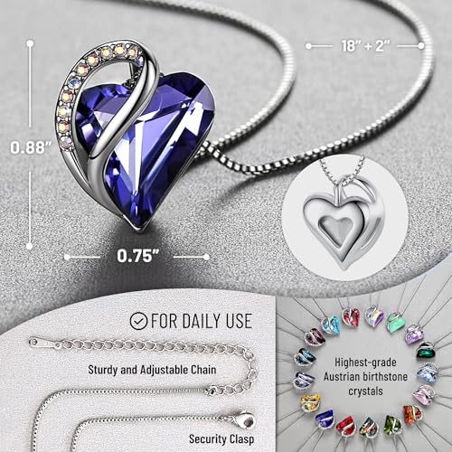 Image of Leafael Gift Necklaces for Women, Infinity Love Birthstone Heart Crystal Pendant, Birthday Anniversary Jewelry for Wife, Mom, and Her, Silver Plated, 18 inch + 2 inch Adjustable Chain