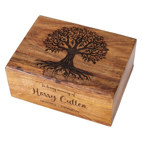 The Maryam Crafts Personalisierte, handgefertigte Holzkiste, Beerdigungsurnen für menschliche Asche, groß, Begräbnisurnen für Kolumbarium, Baum des Lebens #2