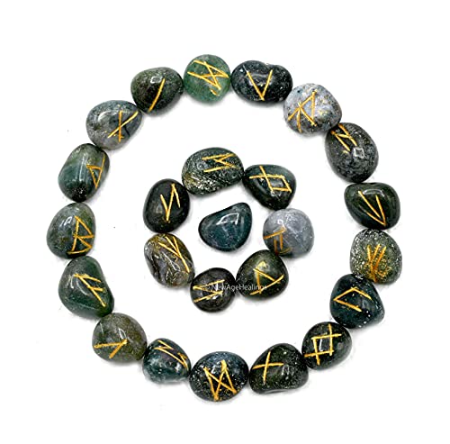 Gemstone Moss Agate Runes Crystal Set of 25