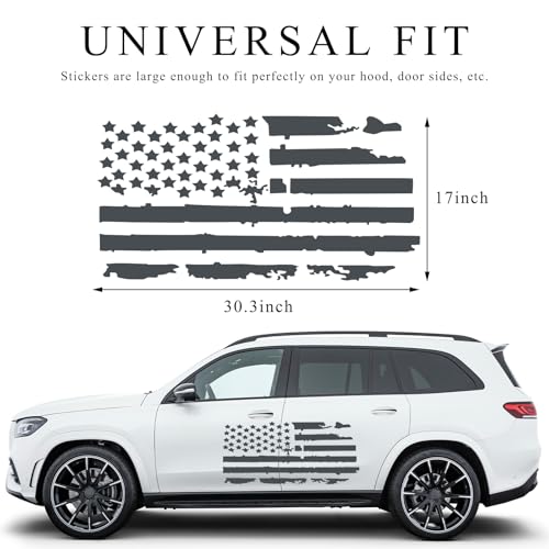 Image of Wevdn Distressed American Flag Sticker, 16.9 inch x 30.7 inch Waterproof Patriotic Old Glory Military Grunge Sticker, Universal Car Door Wall Window Windshield Decoration Sticker (Gray)