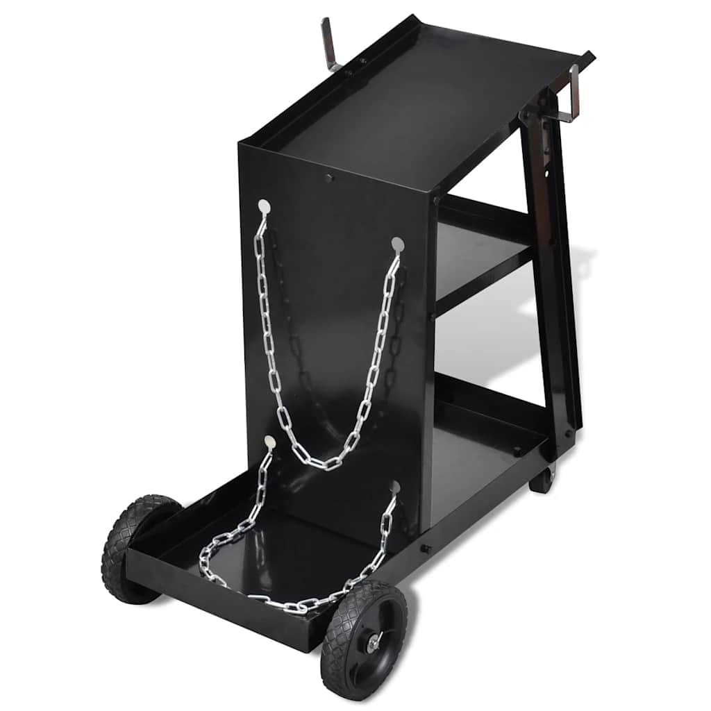 Carro de soldadura de acero con 3 estantes negros, carga 40 kg,