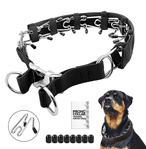 Prong Dog Training Collar with Protector, 4.0 mm x 23.6 , Steel Chrome Plated Dog Prong Collar, Pinch Collar for Dogs (L)