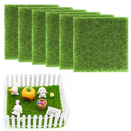 NHPY 6 Pezzi 15CM x 15CM Erba Sintetica per Esterno,Tappetino in Erba Artificiale, Prato da Giardino Realistico Erba Artificiale Fata Realistica Tappeto Erboso per Giardino Bambole Casa Decorazione