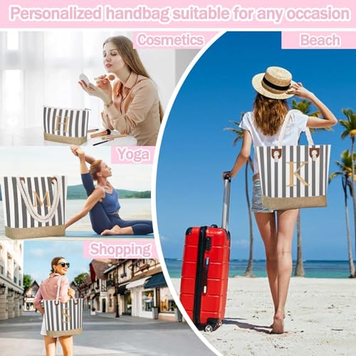 Image of GhvyenntteS Personalized Tote Bags for Women - Large Beach Bag & Makeup Bag, Birthday Gifts for Women Bridal Wife Mom Grandma Teacher Friend