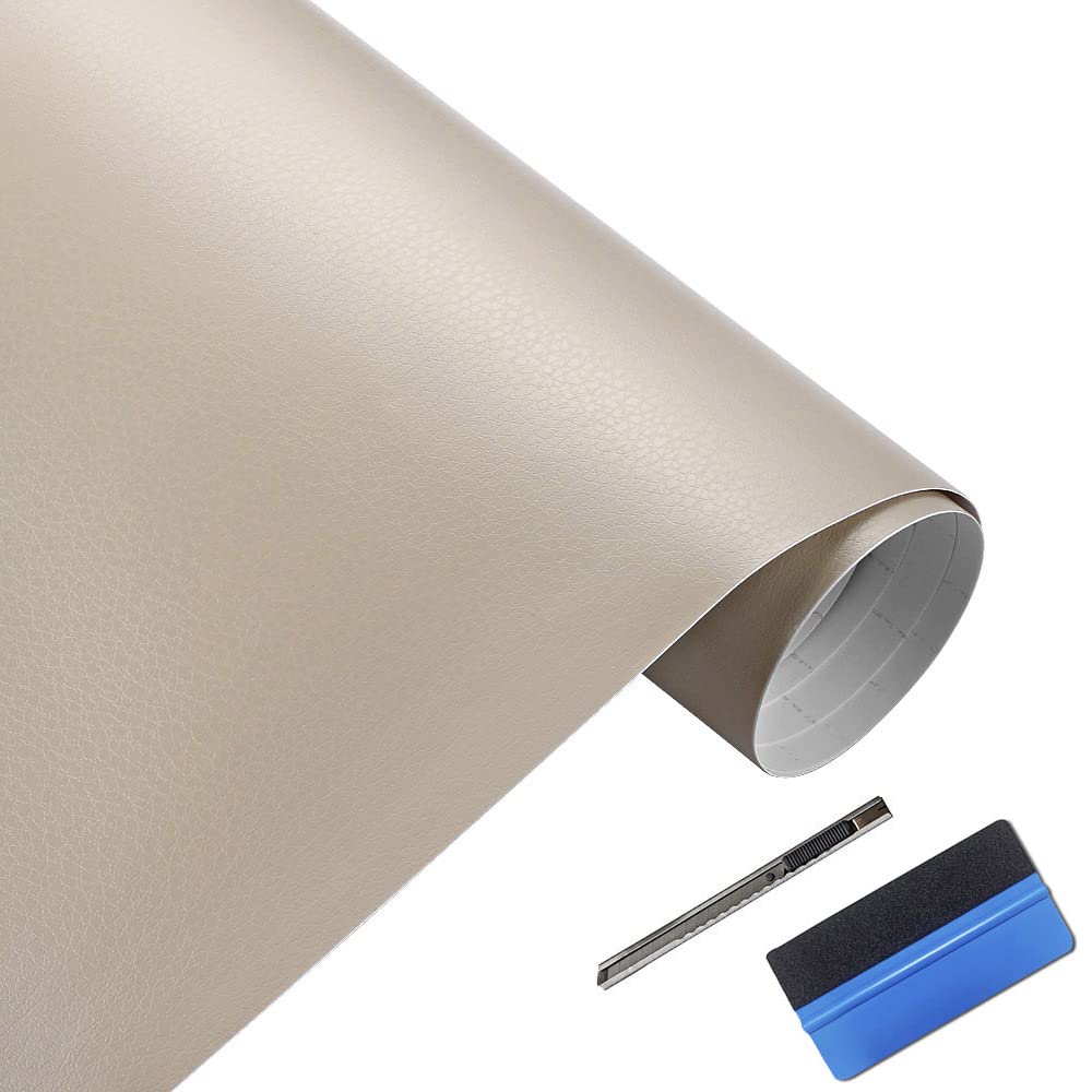 EZAUTO Gray Leather Grain Vinyl Wrap Sheet - Gloss Finish For Car, Furniture, Cabinet