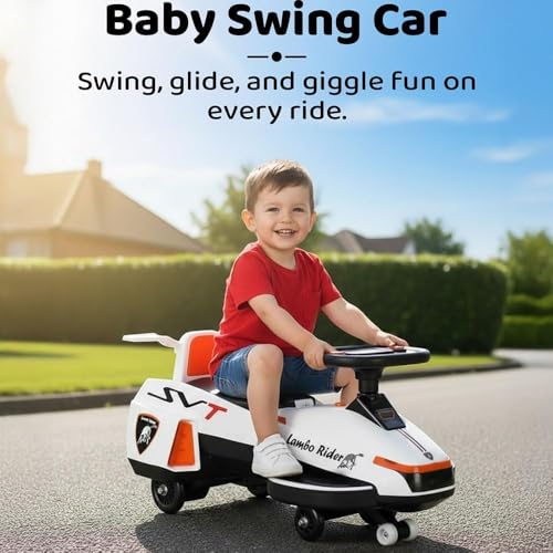 Image of StarAndDaisy Baby Magic /Swing Car for Kids Toys for 2-5 Years boy, with LED Light & Music,Backrest, 360 Swivel Steering Twister Ride-on /Wiggle car with Smoke (Grey)