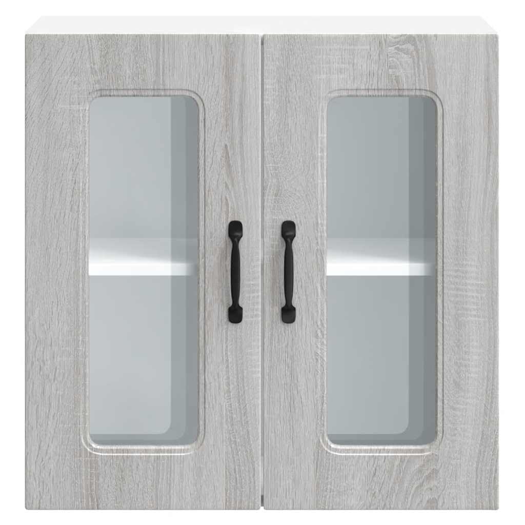 Kalmar Küchen-Hängeschrank Grau Sonoma Holzwerkstoff, 60x31x60cm, mit Glastür, Wandschrank für Küche, Speisekammer, Lagerung