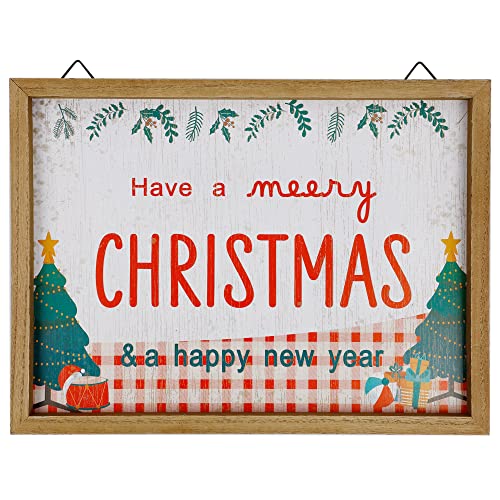 winemana Weihnachten Wandkunst Holzschild, 39,1 x 29,0 cm Frohe Weihnachten Happy New Year Hängeschild, Weihnachtsdekorationen Plakette Wanddekor für Urlaub Winter Indoor Home Kitchen Cover