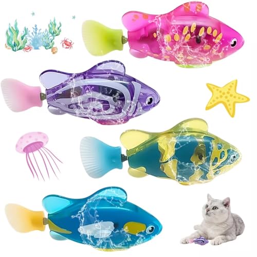 Pesce Giocattolo Elettronico, 4 Pezzi Pesci Robotici in Plastica, pesci robotici con luce a LED che nuota, Robot Fish Toys, Giocattoli Interattivi Animali Domestici Nuoto Bambino Bagno Giocattoli