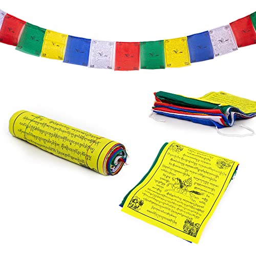 Tibetan Prayer Flags 8 x 10 Outdoor Decoration Hand Printed Banner- Printed in Nepal Wind Horse Flag Affirmation [25 Flags]