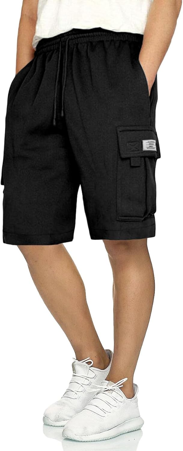 Mens Casual Sweat Cargo Cotton Shorts Drawstring Elastic Waist Athletic Workout Gym Jogger Shorts with 5 Pockets-image-8