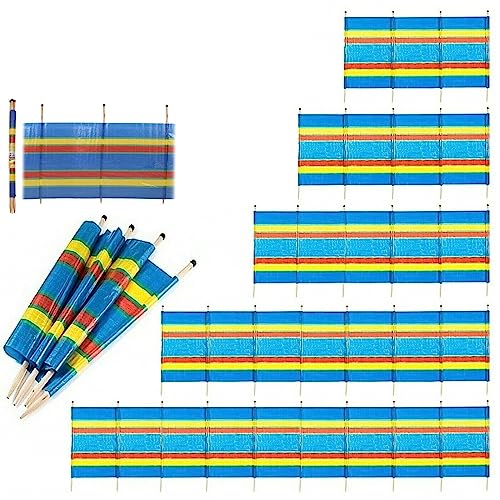 4 5 6 8 10 Pole Windbreak Wooden Tall Camping Windbreaker Standard Stripes Garden Beach Privacy Caravan Holiday Sun Screen Wind & Sun Shelter (5 Pole: 4ft High x 9ft Long)