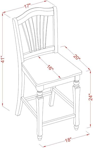 Miniatura 3 de East West Furniture CHS-BLK-W Chelsea Taburetes de bar con altura de mostrador, sillas de asiento de madera con respaldo de listones, juego de 2,