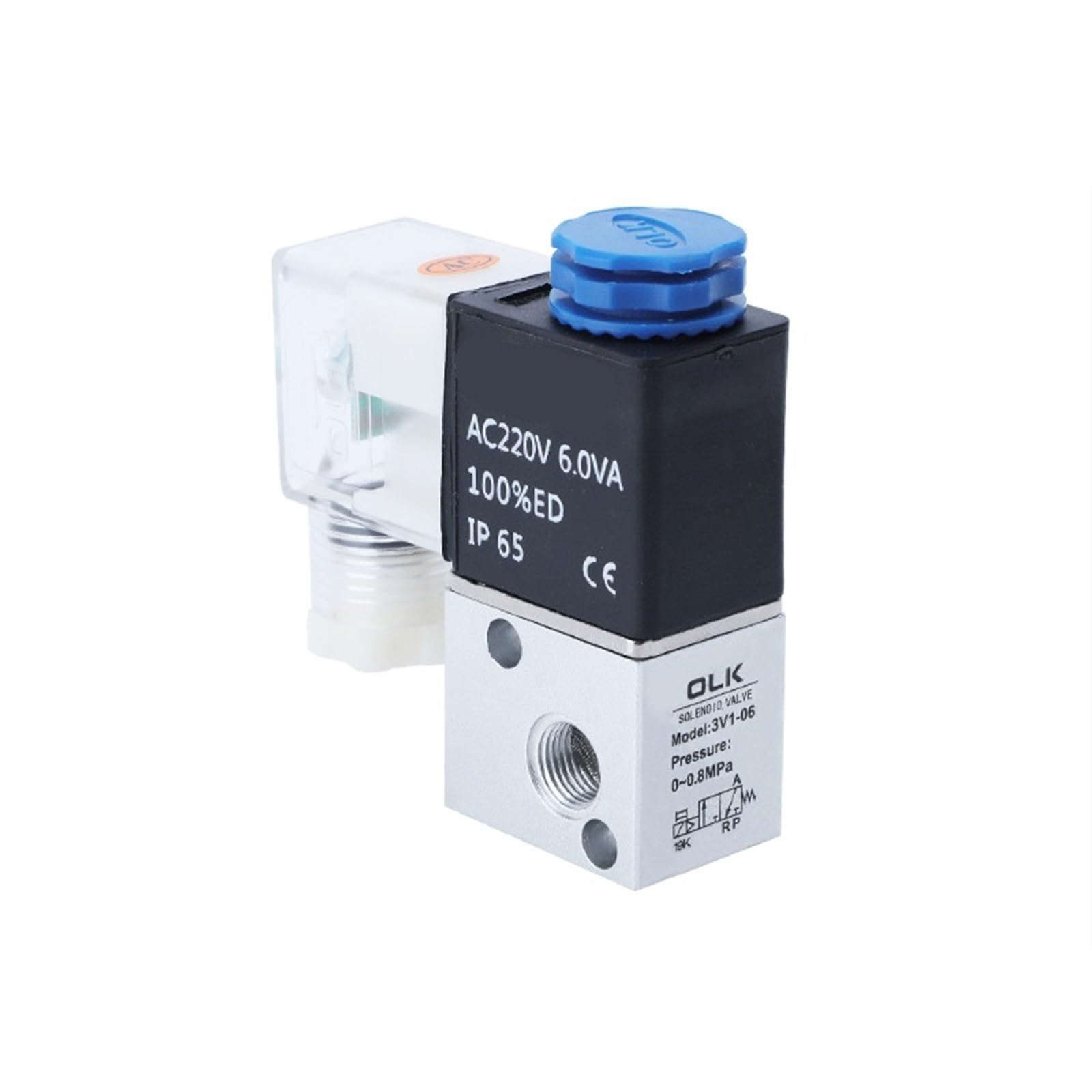 3V1-M5 3V1-06 AC110V AC220V DC12V 24V Válvula de compresor Aire 1/8 "NC válvula solenoide Aluminio neumática Normalmente Cerrada(3V1-06 and 10mm,DC24V)