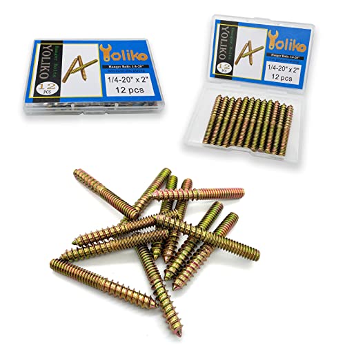 Image of 12 Pack 1 /4-20 x 2 Inch Hanger Bolts 1 /4-20 inch Double Headed Bolts 1 /4 Wood Dowel Screw Self-Tapping Screw Hanger Bolts for Furniture Screws Threaded Rods Bolt 50mm Length