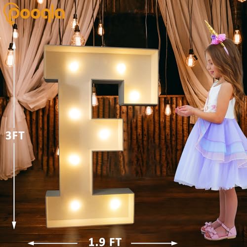 Image of Pooqla 3FT Marquee Light Up Letters, Cool White and Warm White LED Big Mosaic Marquee Letters 3 Feet, Giant Letter Sign for Balloons Birthday Anniversary Wedding Party Decoration, Letter F