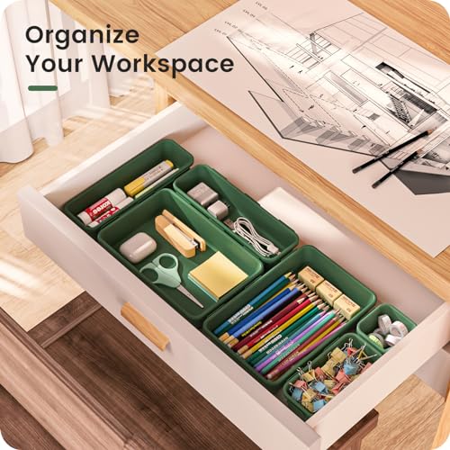 Image of A-LuGei 【Military Grade Drawer Organizer, 【𝟱𝗦𝗶𝘇𝗲】 Makeup organizer, 【Holds 177 Items】 Bathroom Organizers and Storage, Organization and Storage, Desk Drawer Organizer for Vanity (Green)