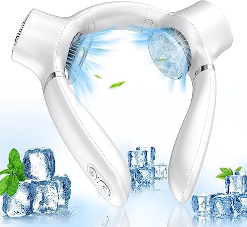 Portable Neck fan,Hands Free Wearable Neck Fan,2023 Lightweight Neck Air Conditioner fan,4000 mAh Battery Operated Neck Cooling Fan,3+1 Speed Adjustable for Travel Camping Working-White