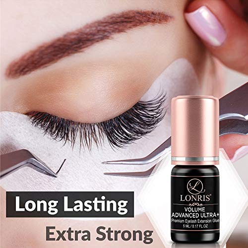 7-8 Weeks Retention/Eyelash Extension Glue Volume Advanced Ultra+ Lonris Lash 5 Ml/1-2 Sec Drying Time/Maximum Bonding/Semi-Permanent Extensions Supplies/Professional Use Only Black Adhesive #TOP2