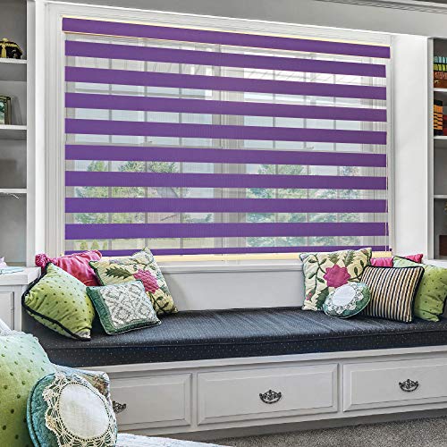 Image of ZEBRA BLINDS Polyester Zebra Blind for Windows Dual Layer Zebra Roller Shades Light Filtering Sheer Window Treatments Privacy Light Control for Day and Night, Color Lavender, W90XH130CM