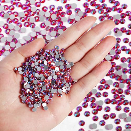 Image of Beadsland Flat Back Crystal Rhinestones Bulk, Light Siam AB, SS20, 14400pcs | Flatback Glass Gems for Nails Crafts Clothes DIY Decoration, Glue Fix, 4.6-4.8mm,Light Red AB
