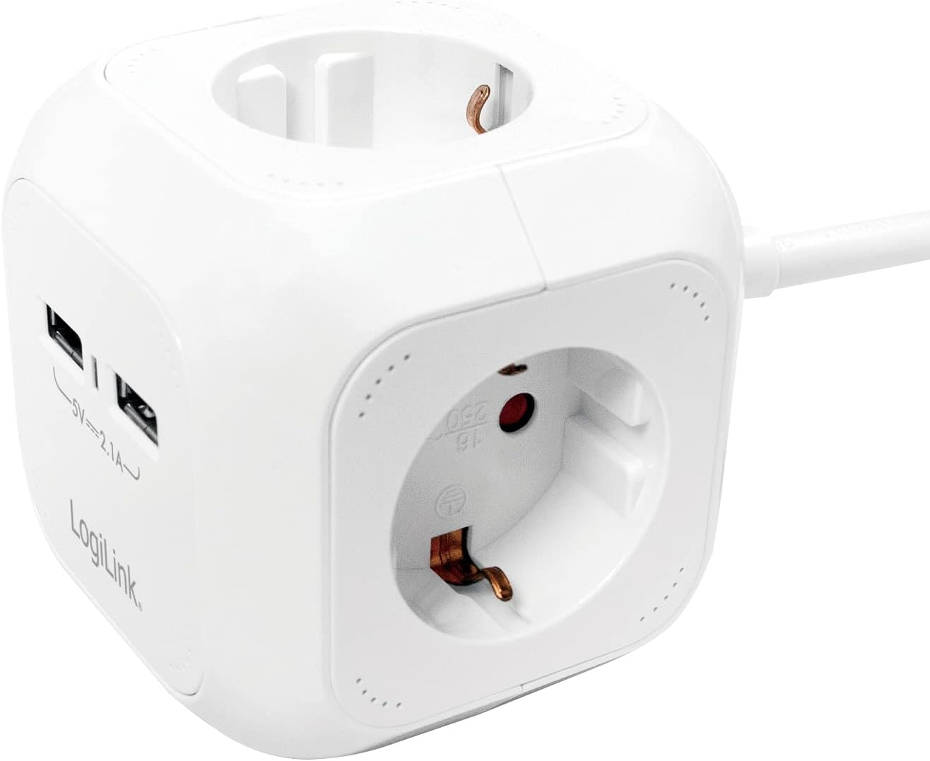 LPS227 4+2 (4X Protective Contact CEE 7/3, 2X USB) Power Cube Multifunction Socket with Child Safety Switch White