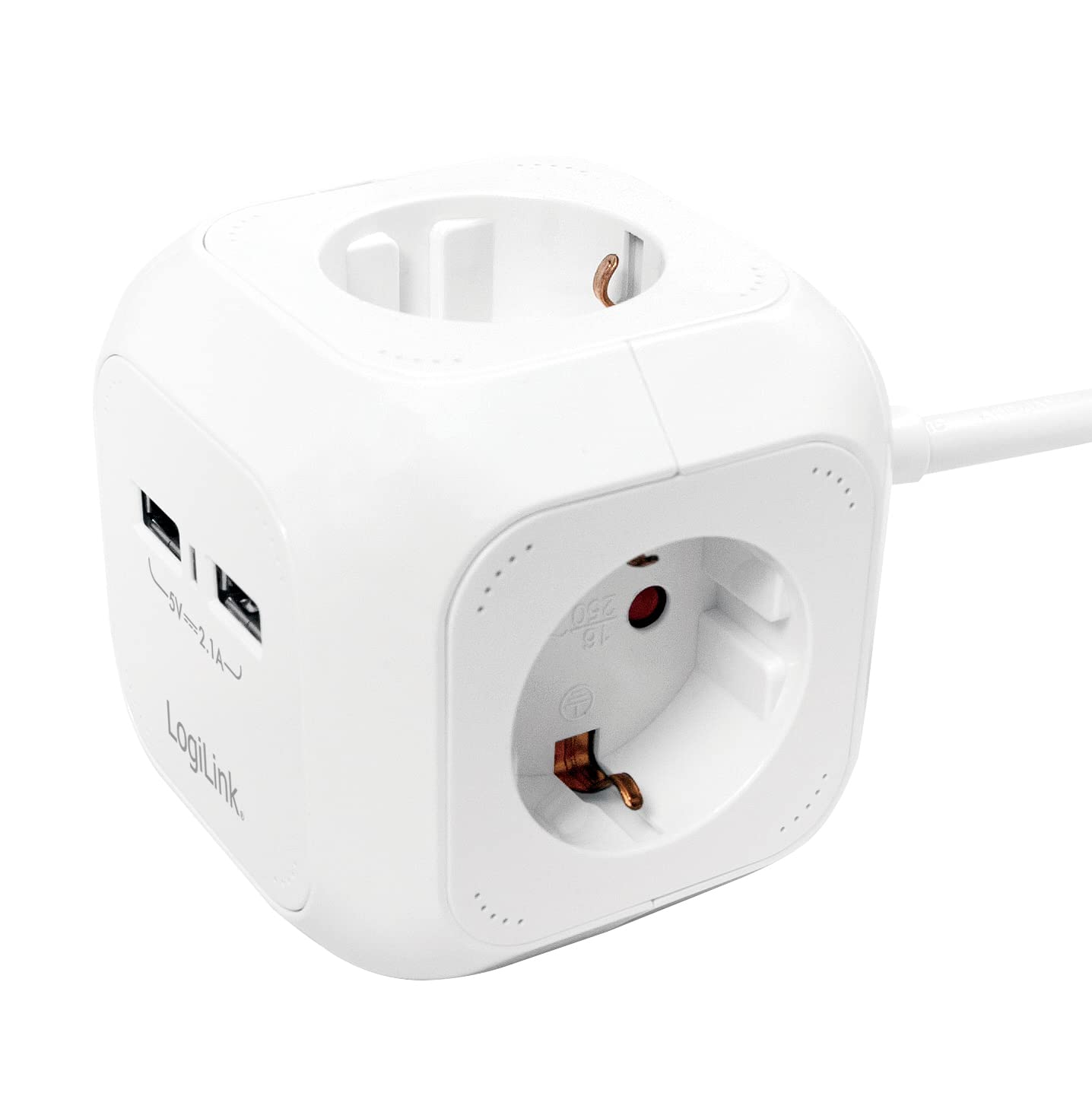 LPS227 4+2 (4X Protective Contact CEE 7/3, 2X USB) Power Cube Multifunction Socket with Child Safety Switch White